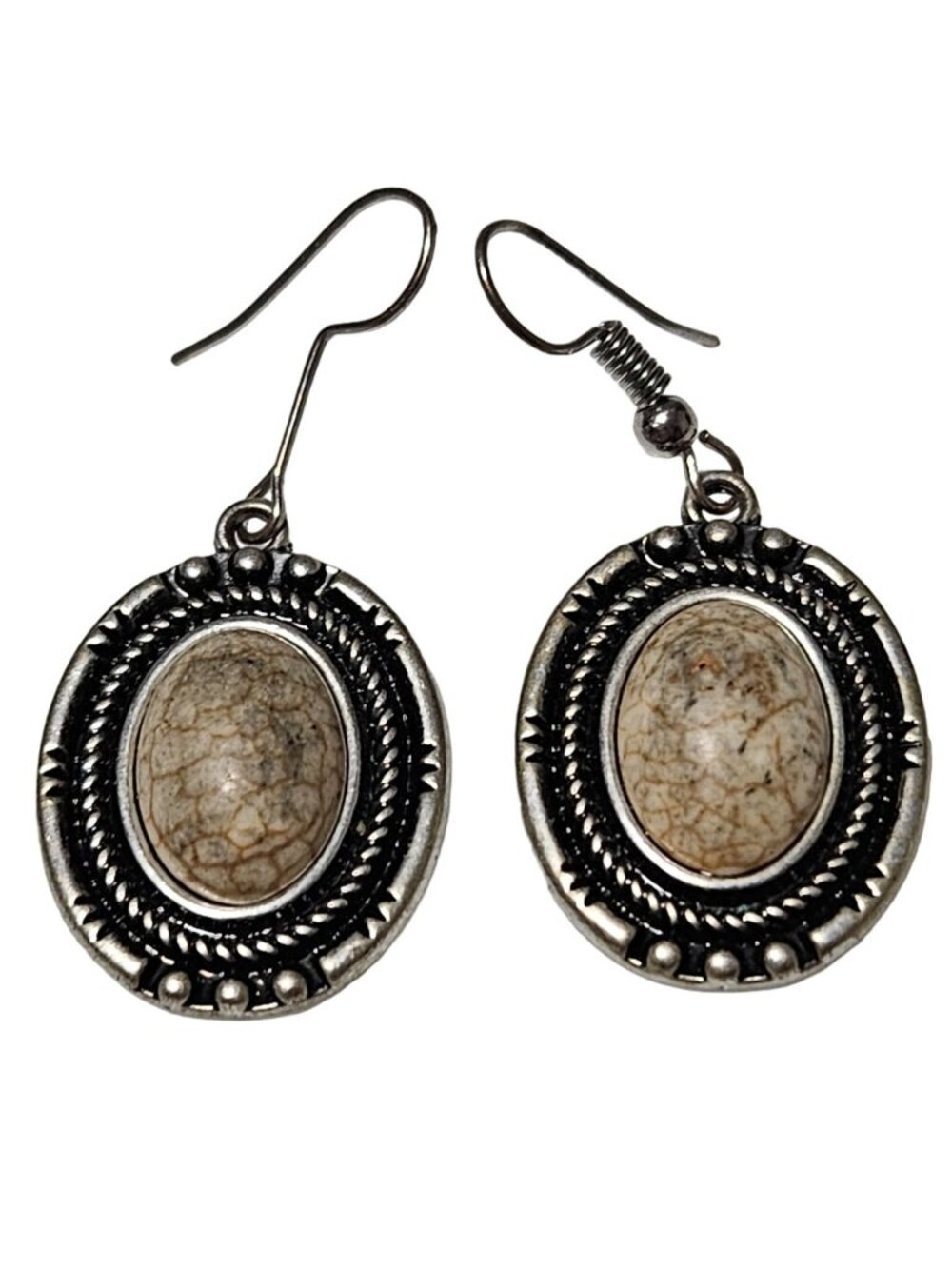 Vintage Jasper Oval Dangle Earrings Antique Gothic Inspired Fashion Jewelry
